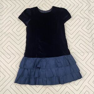 Bergdorf Goodman Navy Velveteen Drop Waist Dress